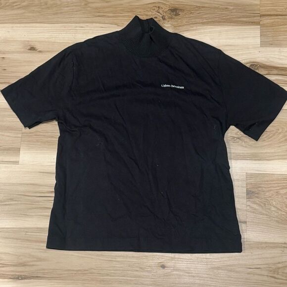 Zara Urban Heroines Black Mock Neck Short Sleeve Shirt Women’s Large - Picture 2 of 4